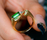 Tsavorite Emerald Cut & Fanta Garnet Ring in 18K Yellow Ring