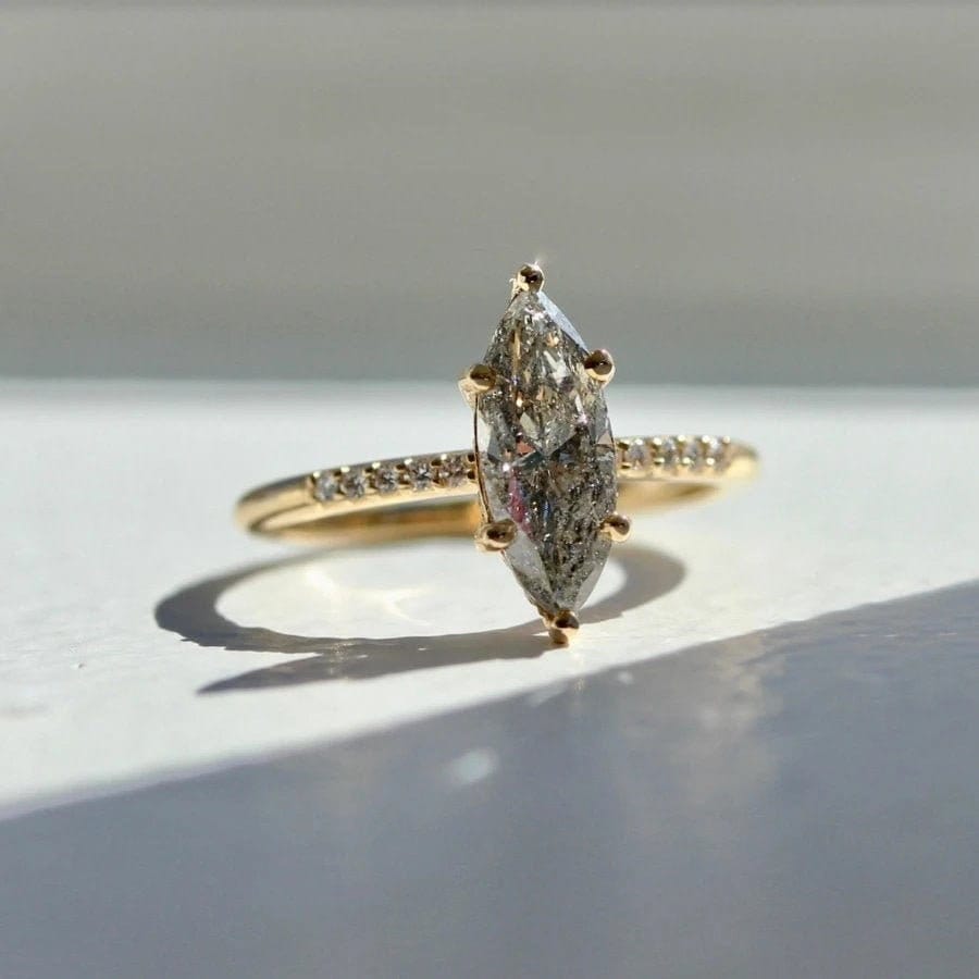 Galaxy Night 1.7CT Salt & Pepper Diamond Marquise Ring in 18K Yellow Gold