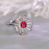 Flower Design Red Spinel 18k Gold Ring with Diamond