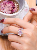 Pink Sapphire & Diamonds Flower Ring in 18K White Gold