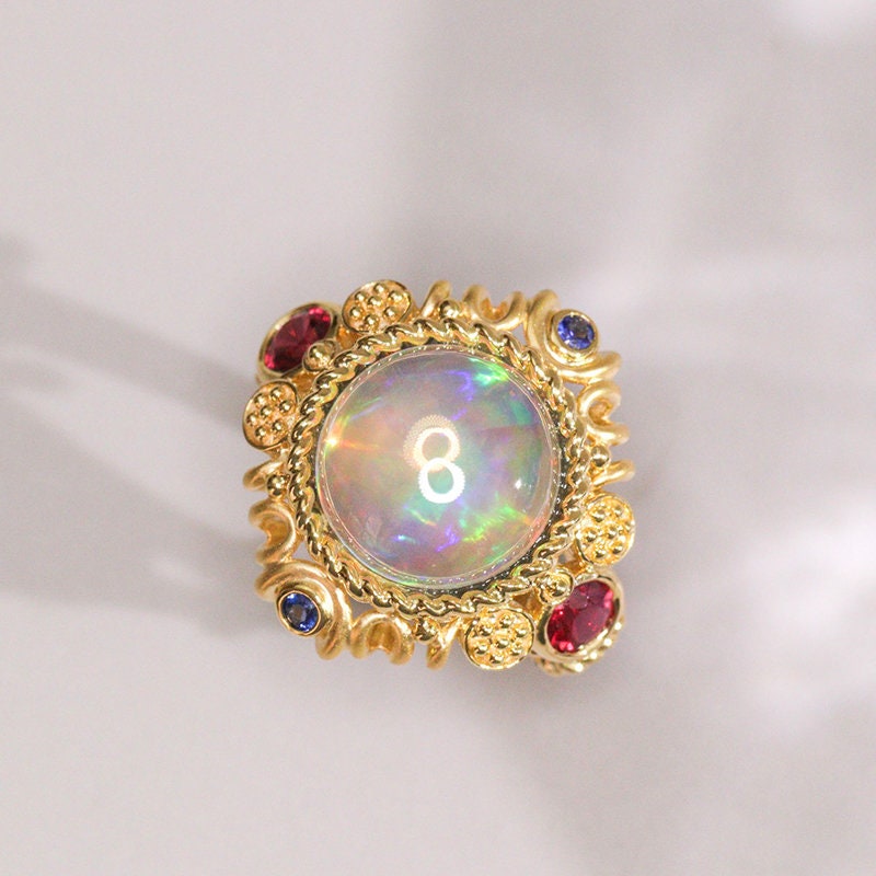 Opal Ruby 18K Gold Vintage Ring with Sapphire
