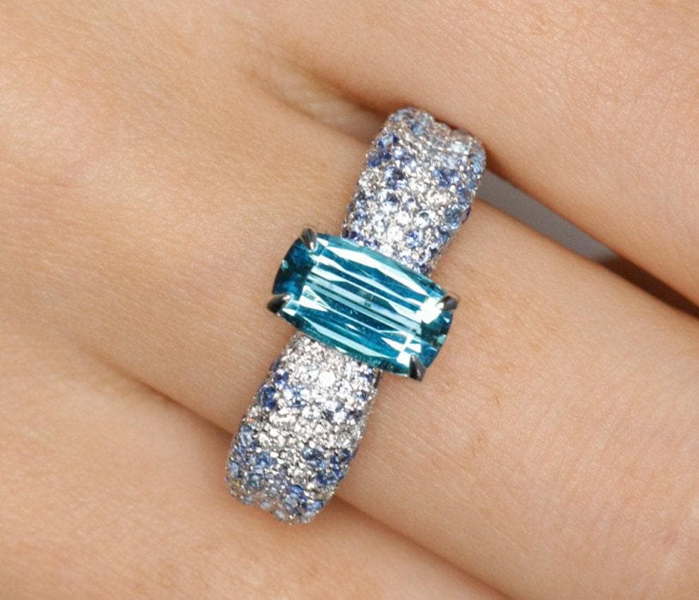 1.48ct 18K White Gold Blue Tourmaline  Diamond Engagement Ring