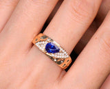 Cornflower Blue Sapphire 18K Gold Hammered Ring