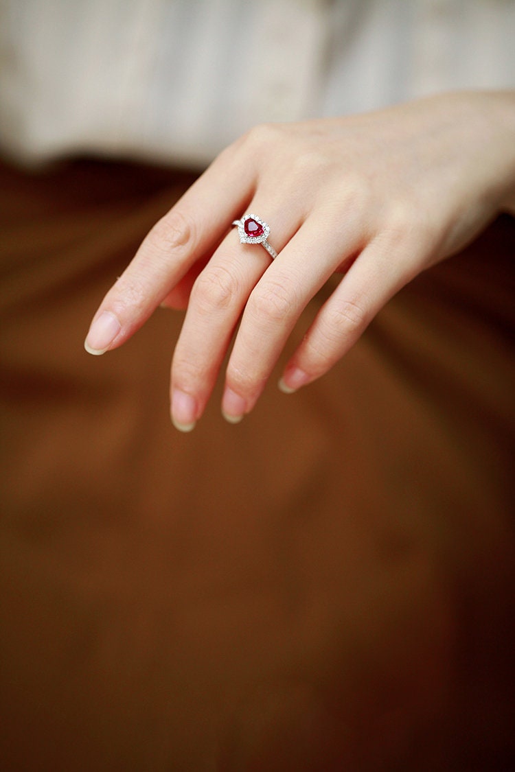 1.25ct Spinel Heart & Diamond Ring in 18K White Gold
