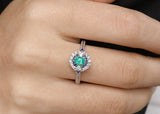 Cabochon Emerald & Sapphire Diamond Ring in 18K White Gold