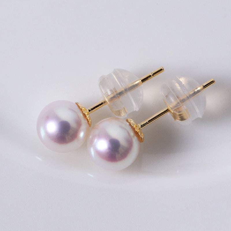 Dainty Japanese Akoya Pearl Stud Earrings in 18K Yellow Gold
