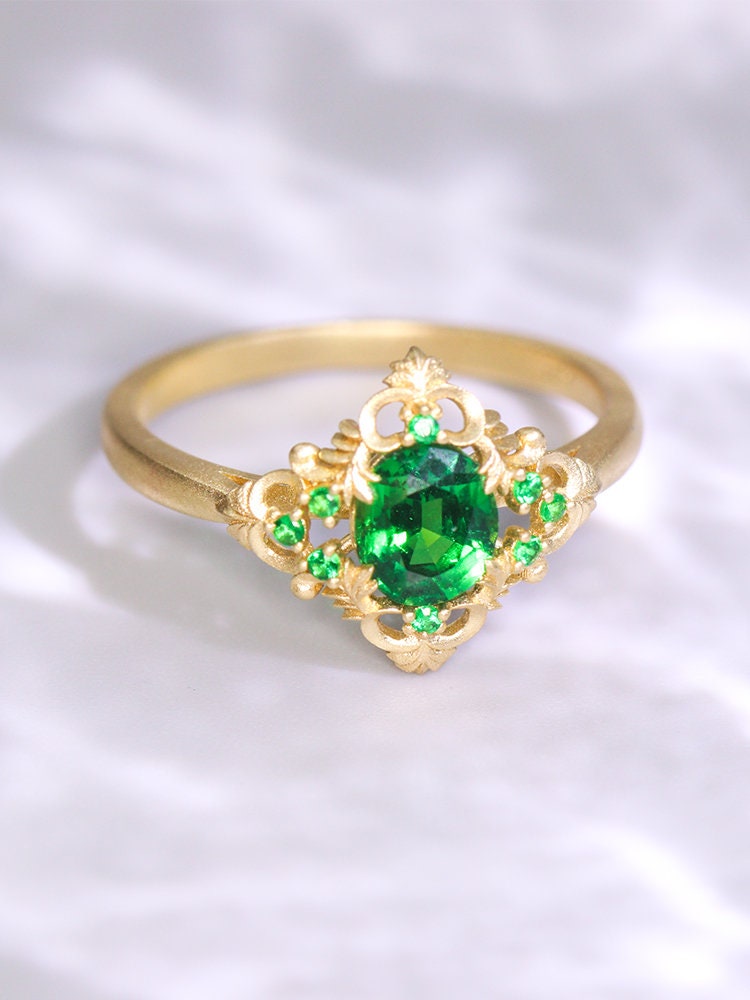 Tsavorite Free Form Ring in 18K Yellow Gold