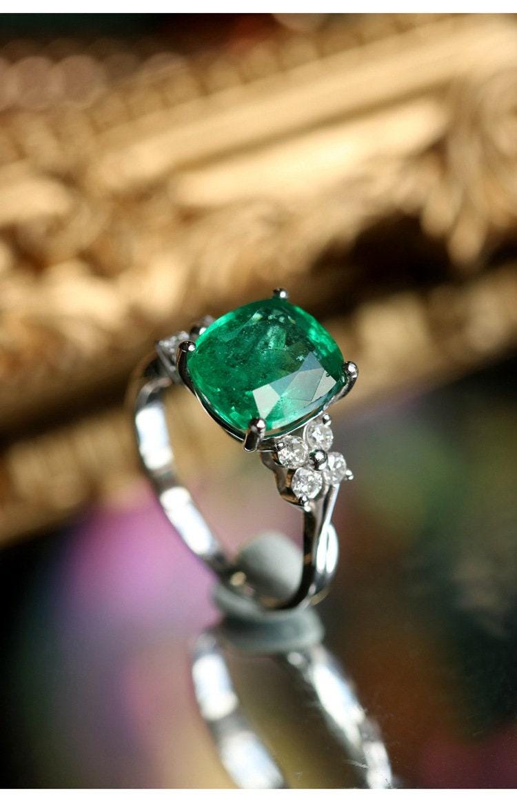3.13ct Emerald & Diamond Statement Ring in 18K White Gold