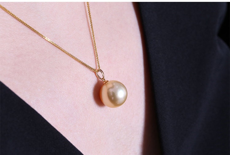 Premium 14mm South Sea Golden Pearl 18K Gold Necklace
