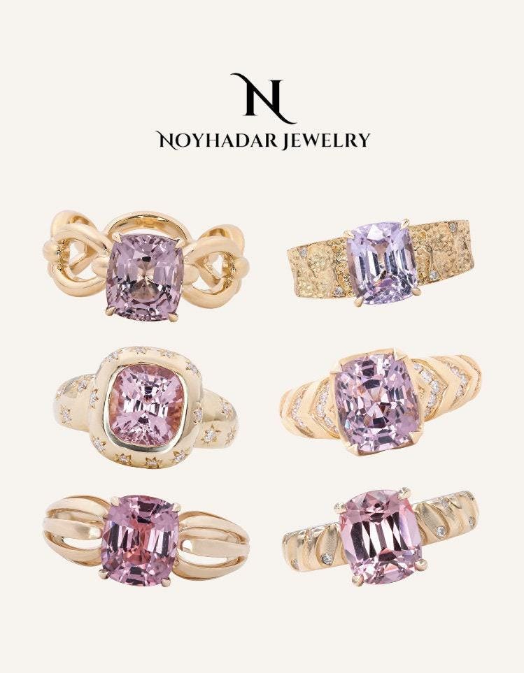6 Style + Purple Spinel 18k Gold Statement Ring - Retro Design