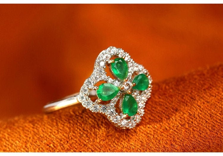 Eight Emerald & Diamond Four Leaf Clover Studs in 18k Gold
