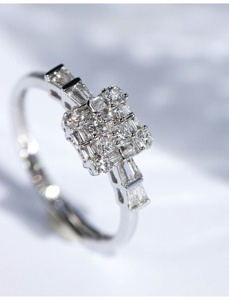 Invisible Set White Diamond Wedding Ring in 18K White Gold