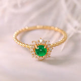 Rape Desgin Emerald Ring & Diamond - 18K Yellow Gold