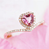 Pink Tourmaline Heart Chevron Stackable Ring - 18K Yellow Gold