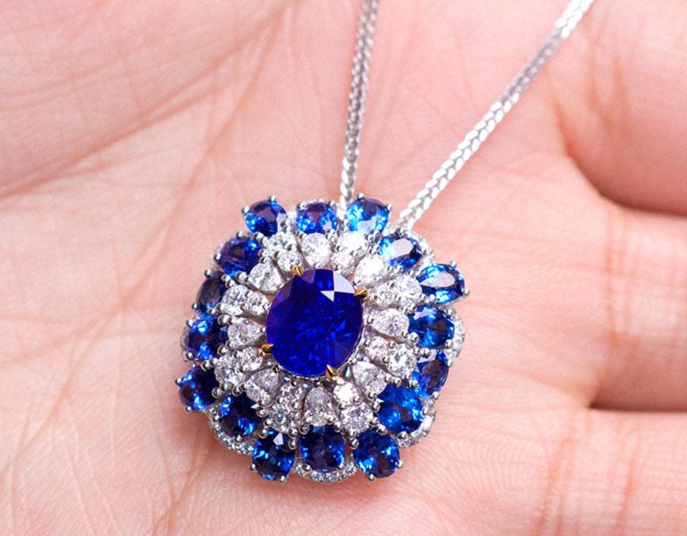 2.02ct Blue Sapphire Ballerina 18K Gold Ring with Diamonds