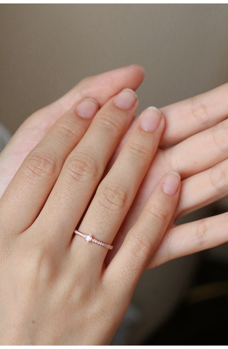 Bezel Set Pink Diamond Oval Cut 18K Rose Gold Ring