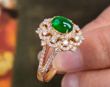 Huge Emerald Full Diamond Pave Set 18K Yellow Gold Ring