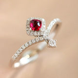 Red Spinel Diamonds Chevron Ring in 18K White Gold