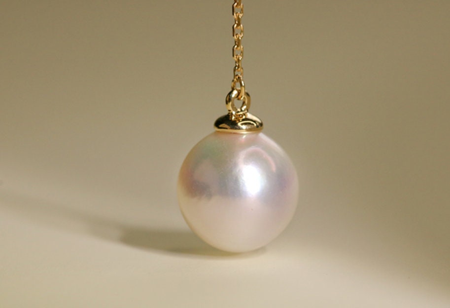 Aquamarine & 8mm Akoya Pearl Necklace in 18K Yellow Gold