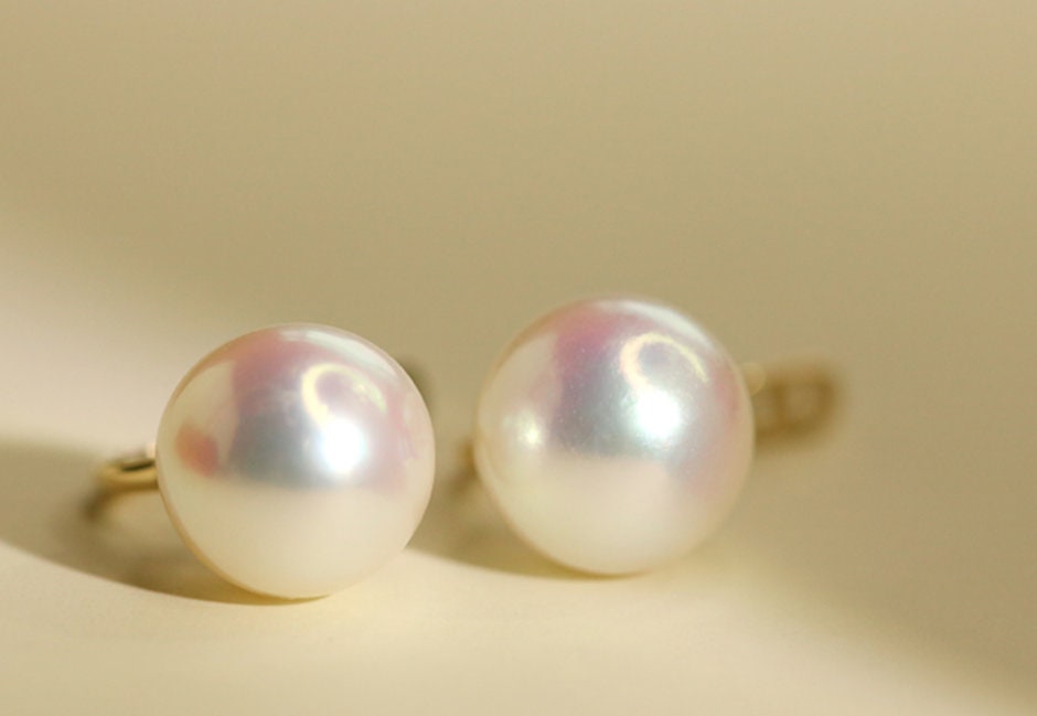 Pink Tourmaline & 8mm Akoya Pearl Earrings - 18K Yellow Gold