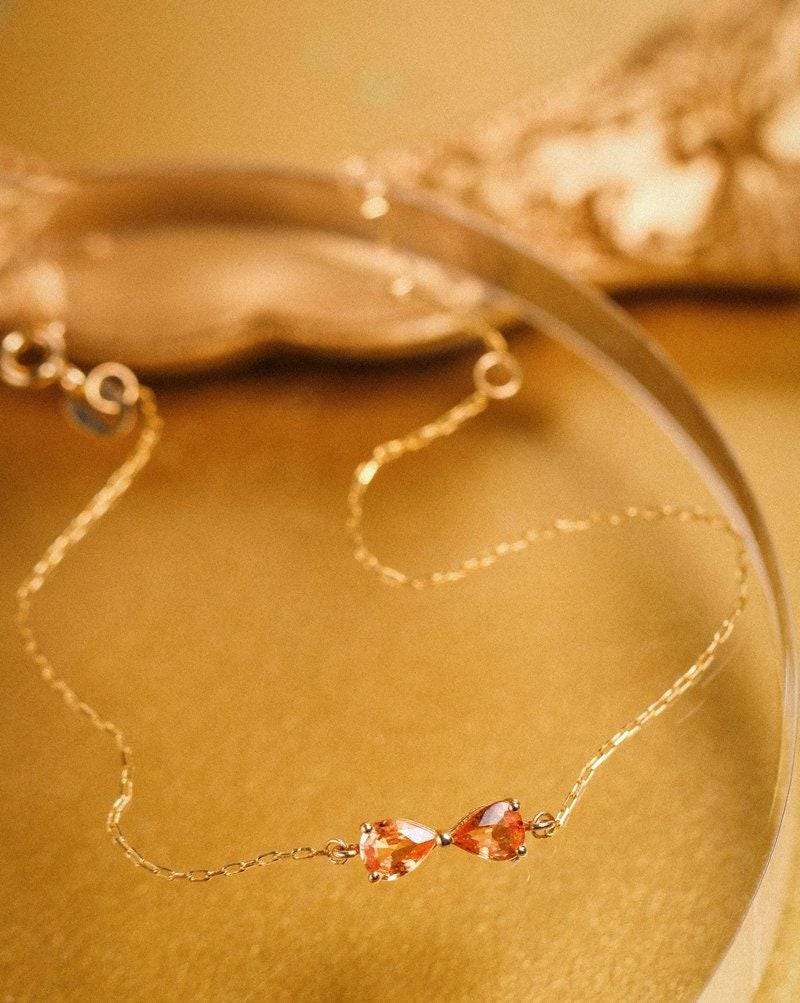 Padparadscha Sapphire Teardrop Cut Bracelets in 18K Yellow Gold