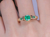 Superior Emerald Black Agate 18K Gold Engraved Ring