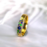 Blue Sapphire Tsavorite Cluster Band Ring in 18K Yellow Gold