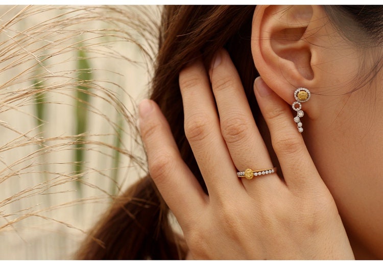Fancy Yellow Diamonds Ring in 18K Two Tone Gold