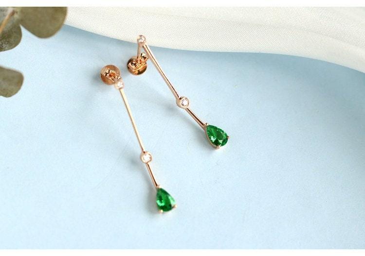 Tsavorite Teardrop Cut Earrings with Diamond in 18K Yellow Gold