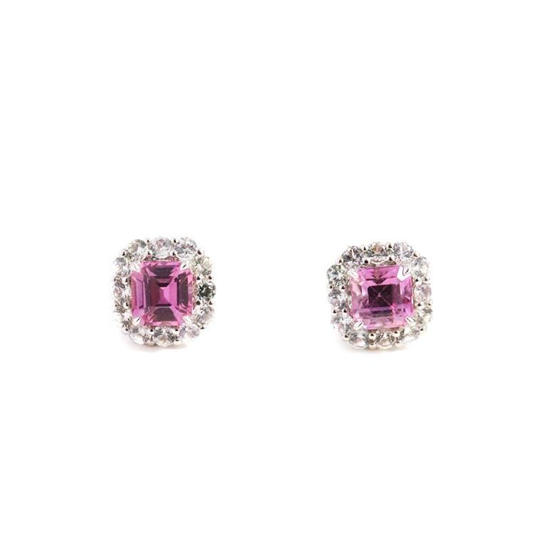 Padparadscha Sapphire & Diamond Halo Earrings - Platinum 950