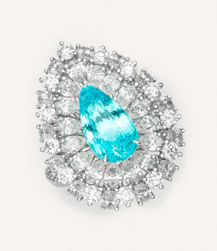 Art Deco Paraiba Tourmaline & Emerald Ring in Platinum 950