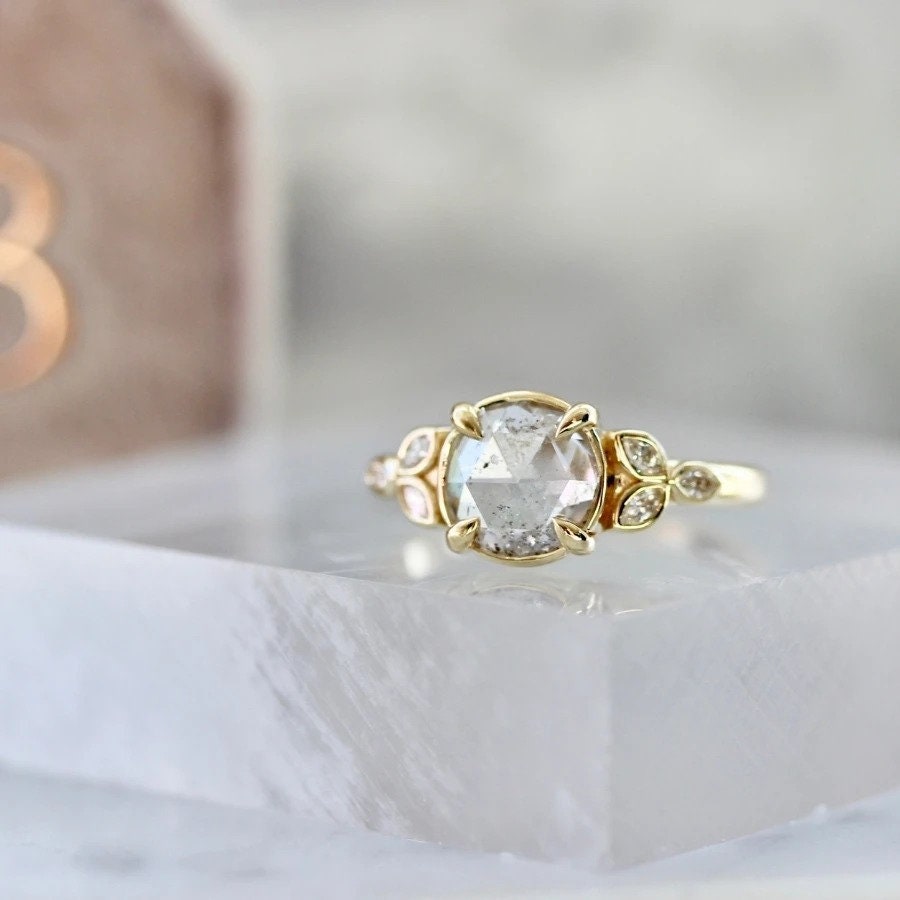 1.5ct Icy Round Rose Cut Diamond 18K Gold Wedding Ring