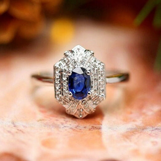 Sapphire Ballerina Ring - Blue Sapphire White Diamonds 18K White Gold