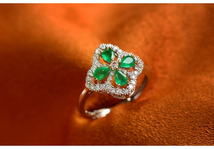 Eight Emerald & Diamond Four Leaf Clover Studs in 18k Gold