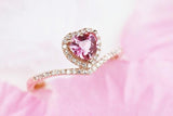 Pink Tourmaline Heart Chevron Stackable Ring - 18K Yellow Gold