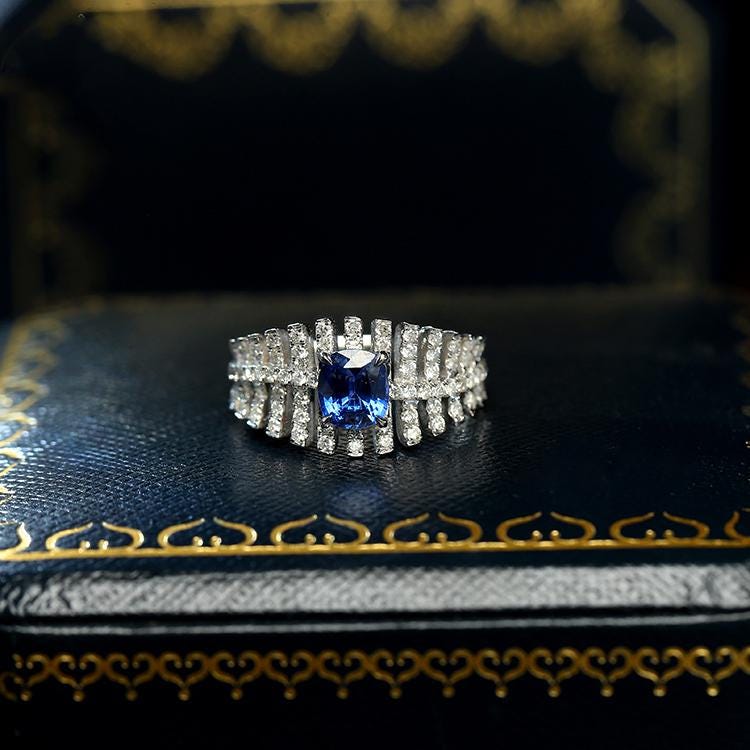 Cornflower Blue Sapphire Ring - 18K White Gold with Micro-Pavé Diamonds