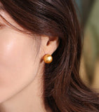 Huge 13mm Deep Gold South Sea Pearl Studs in 18K Yellow Gold