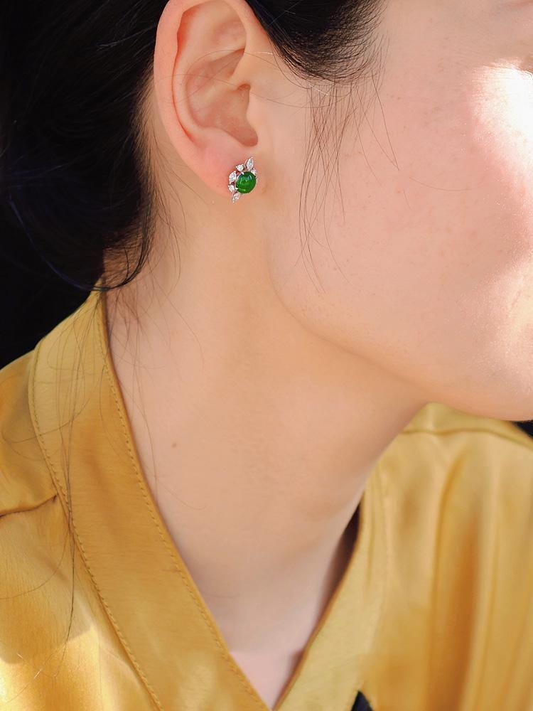 Ballerina Set Green Jade and Cluster Diamond 18K Earrings