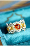 Italian Crafted 18K Two Tone Gold Ring - Sapphire Garnet Diamond