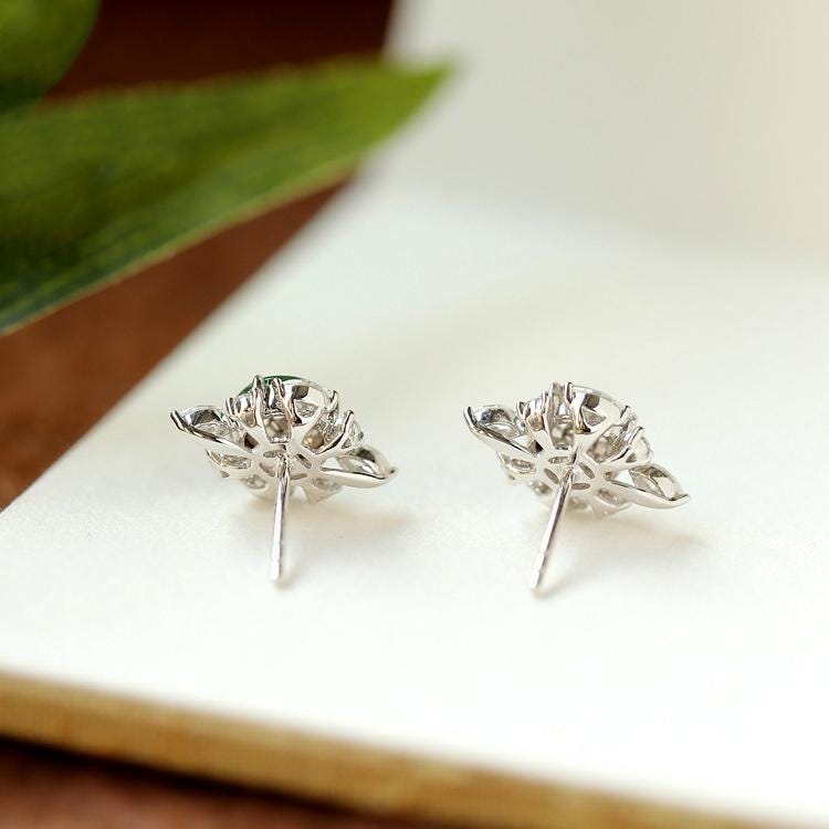 Ballerina Set Green Jade and Cluster Diamond 18K Earrings