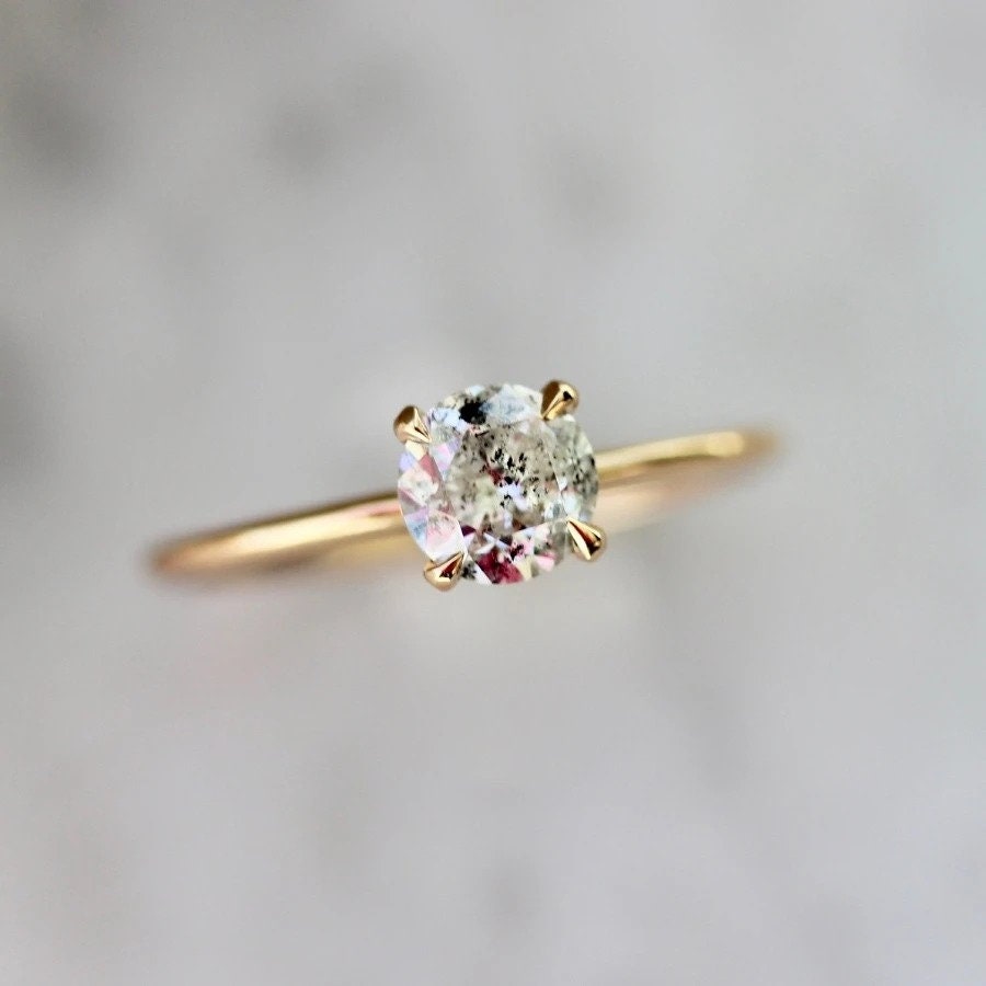 1.02ct Stella Salt & Pepper Diamond Round Brilliant Cut Ring - 18K Gold