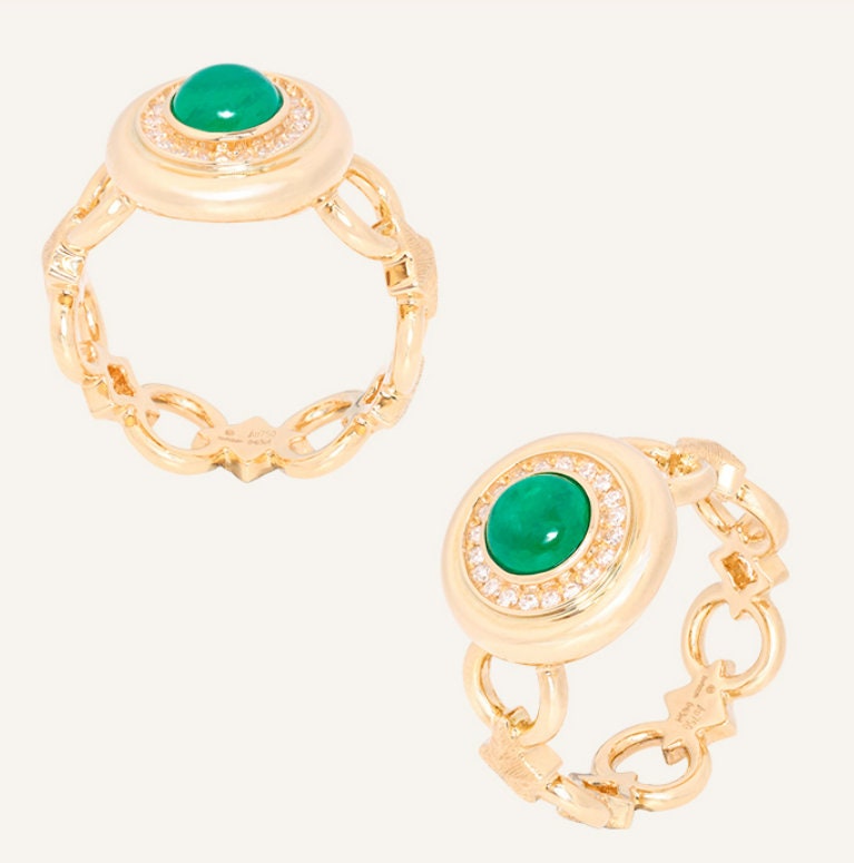 3 Style + Emerald Art Deco 18K Gold Byzantine Ring