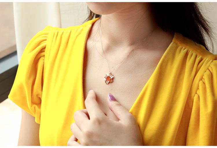 Leaf Design 1.98ct Fire Opal Diamond 18K Rose Gold Necklace