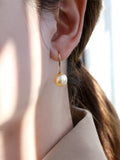 Huge 13mm South Sea Golden Pearl French Wire Earrings in 18K Gold
