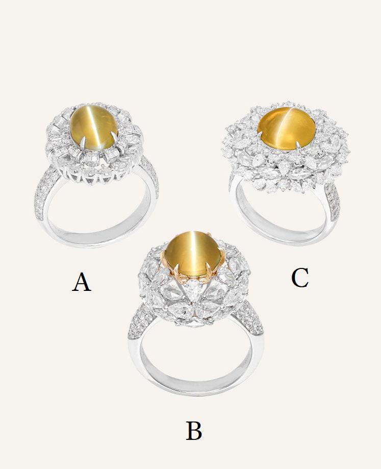2 Style + Chrysoberyl Cat's Eye Gemstone & Cluster Diamond Ring in Platinum 950