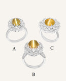 2 Style + Chrysoberyl Cat's Eye Gemstone & Cluster Diamond Ring in Platinum 950