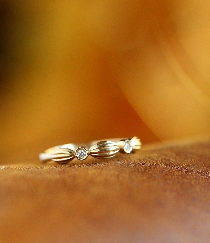 White Diamond Horizontal Stone Ring in 18K Yellow Gold