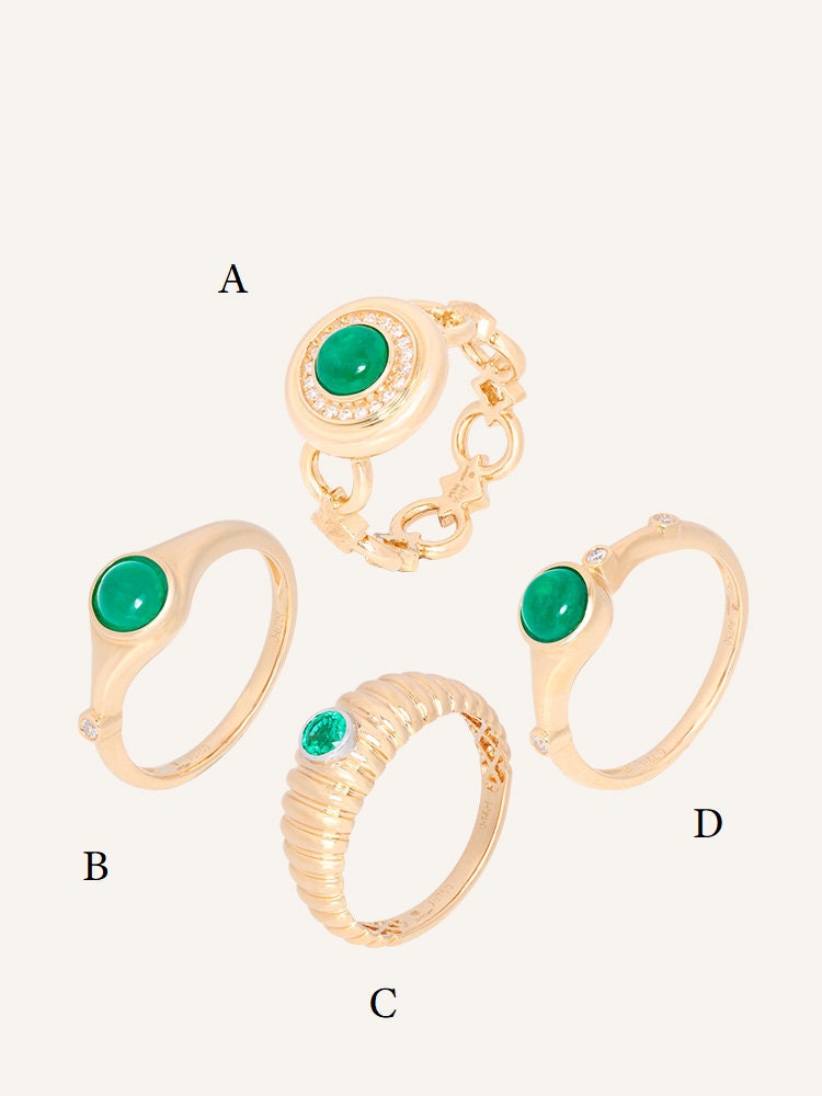 3 Style + Emerald Art Deco 18K Gold Byzantine Ring