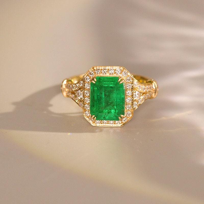 2.56ct Emerald & Diamond Statement Ring in 18K Yellow Gold