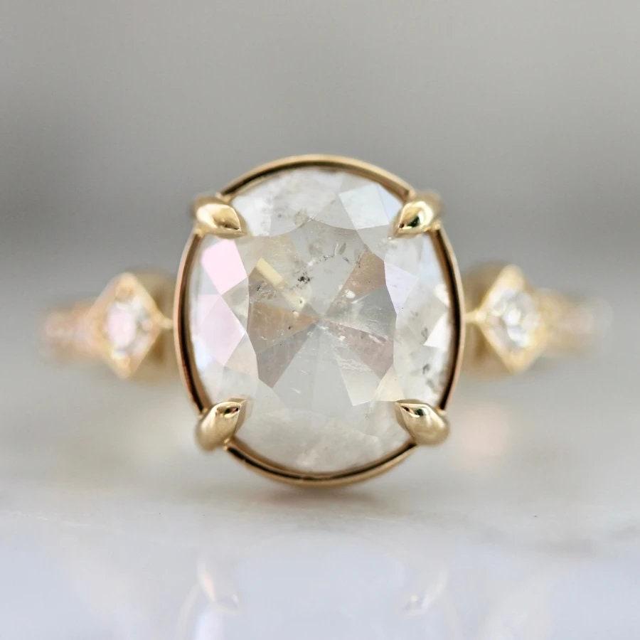 2.4ct Icy Oval Rose Cut Diamond 18K Gold Wedding Ring